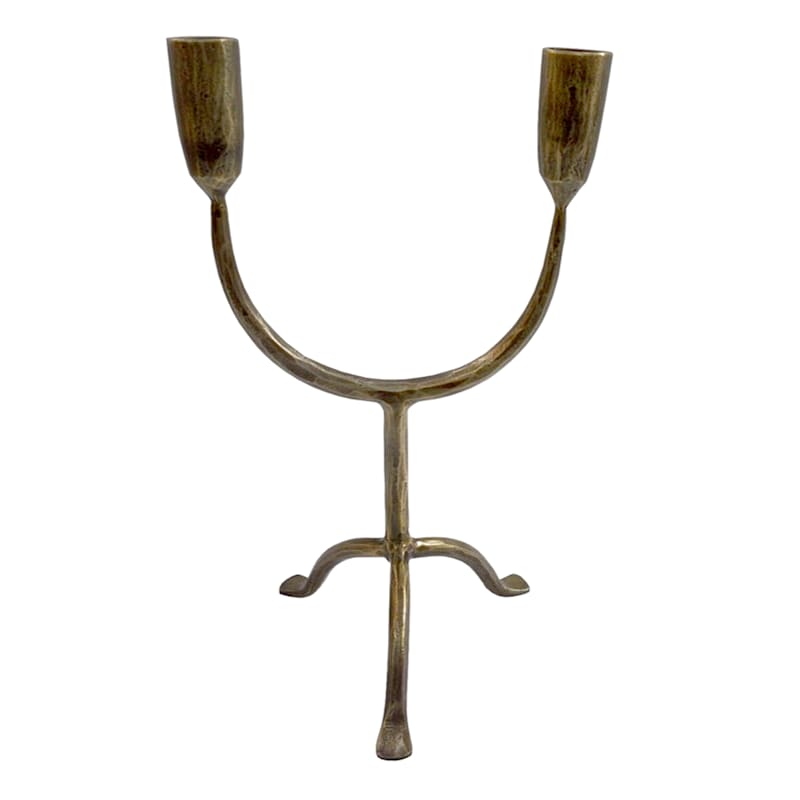 Found & Fable Antique Brass Double Taper Candle Holder, 12" | At Home