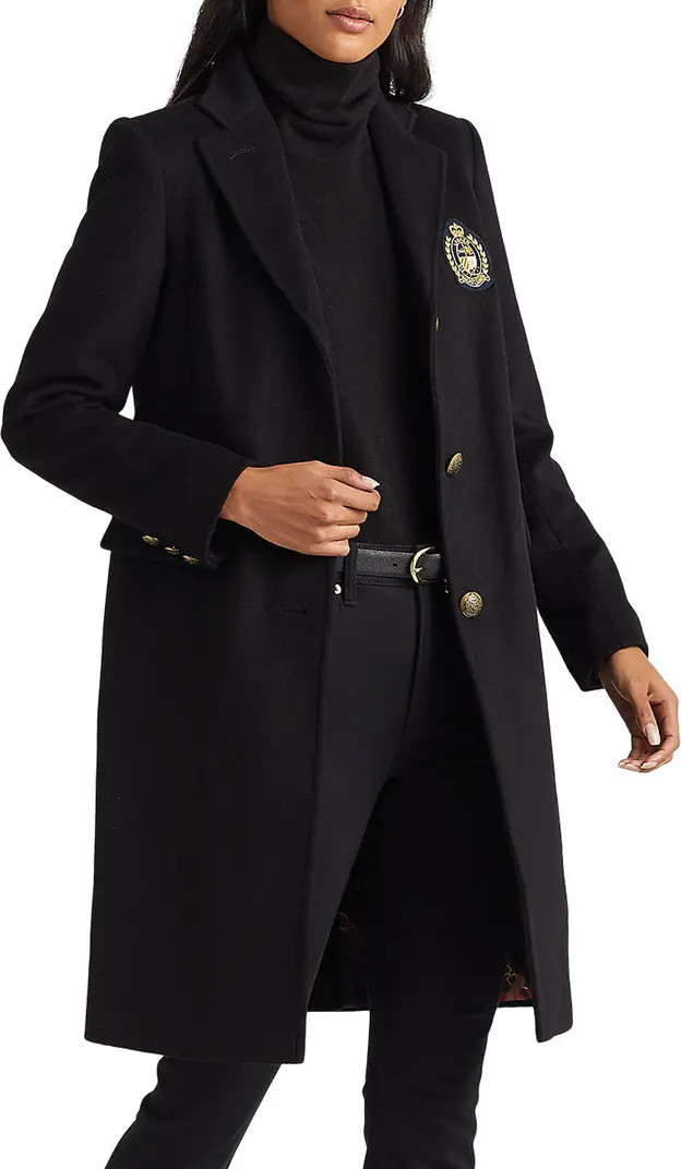 Crest Patch Wool Blend Reefer Coat | Nordstrom