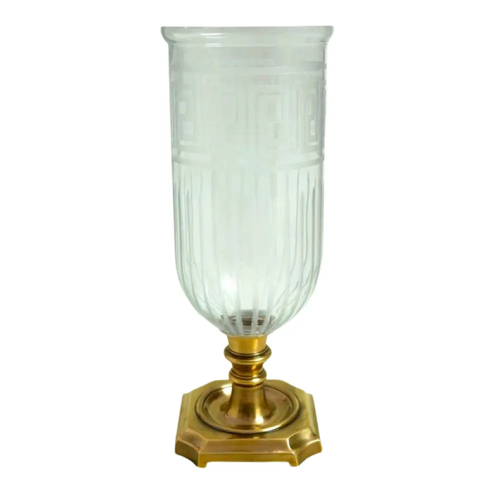 Brass Etched Greek Key Hurricane | Chairish