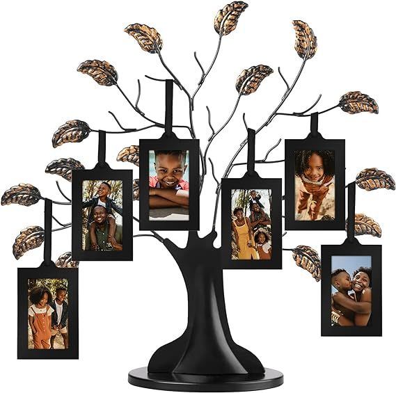 Americanflat 12" Metal Family Tree with 6 Hanging Mini Picture Frames for Wallet Size 2" x 3" Pho... | Amazon (US)