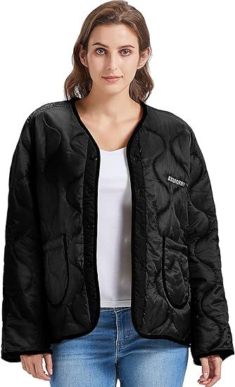 AXUIOKRY Womens Quilted Lightweight Jackets Long Sleeve Oversized Bomber Jacket Fall Winter Warm ... | Amazon (US)