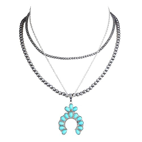 Western Jewelry Navajo Pearl Necklace for Women Handmade Long Boho Turquoise Pearls Layered Neckl... | Amazon (US)
