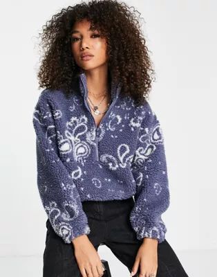 Only teddy zip pullover in blue paisley print | ASOS (Global)