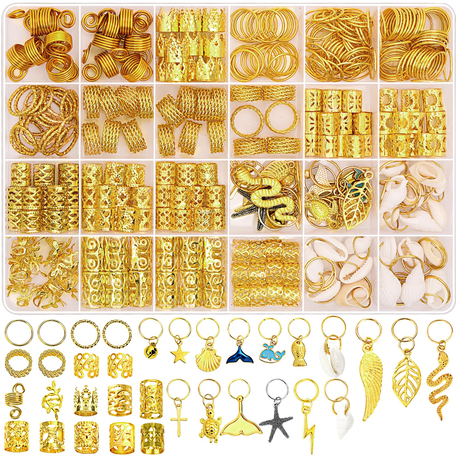 314 Pcs Hair Jewelry for Women Loc Jewelry for Hair Dreadlocks, Aluminum Gold Hair Jewelry for Br... | Amazon (US)