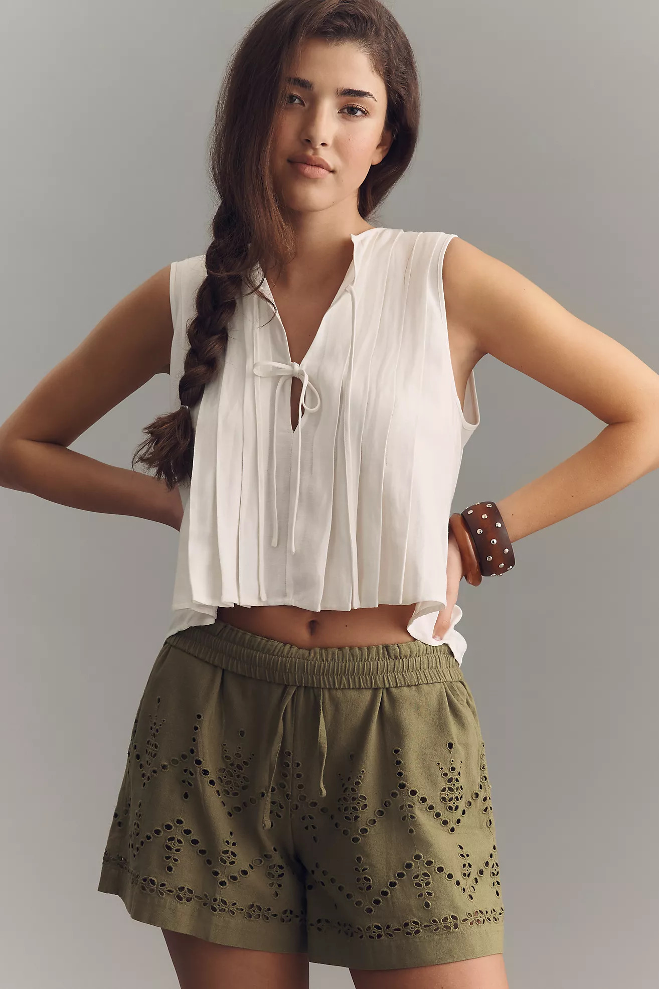 Maeve Cotton Linen Eyelet Shorts | Anthropologie (US)