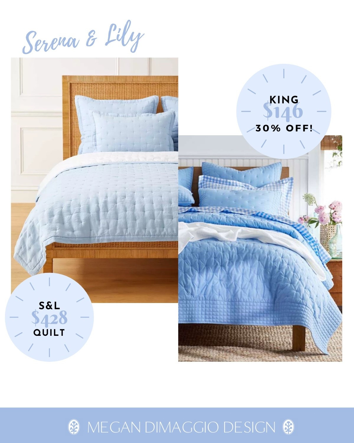 Serena & Lily Sutter quilt look for less on sale in this pretty Hydrangea blue color!! 😍🙌🏻