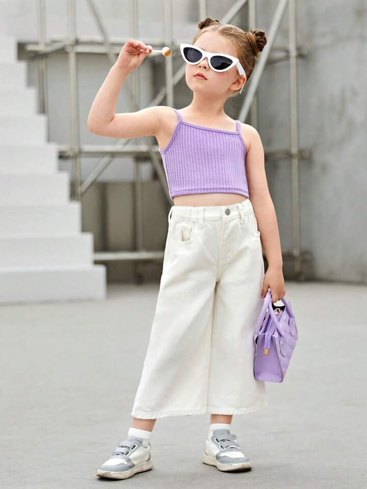 SHEIN Young Girl Slant Pocket Wide Leg Jeans | SHEIN