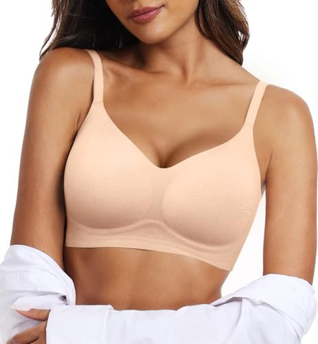 OEAK Womens Wireless Jelly Bras Comfortable Push Up Bra No Underwire Gel Bra Full Support Lift Everyday Seamless Tshirt Bras 3XL Jacquard Nude | Amazon (US)