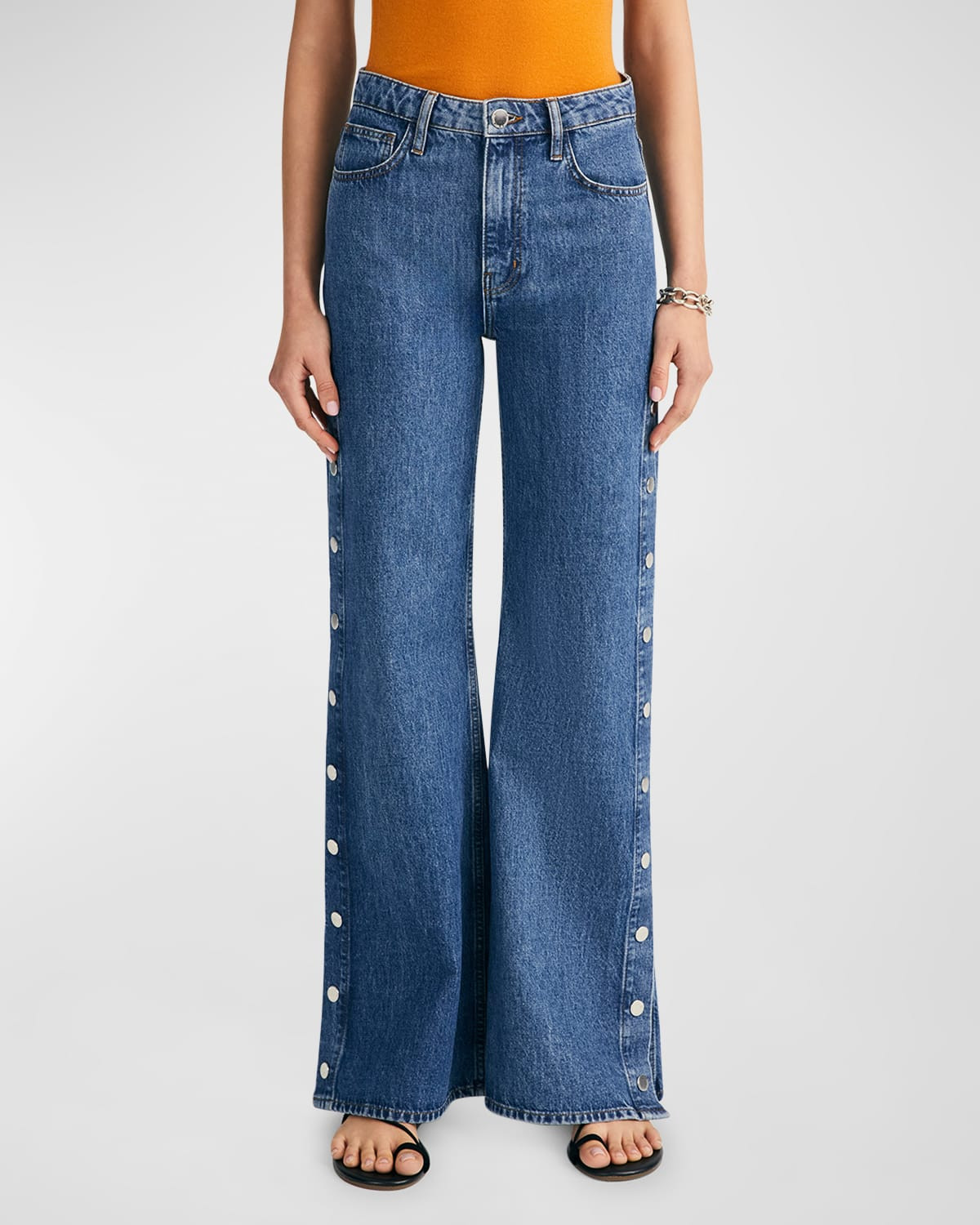Nolan Side Snap Wide-Leg Jeans | Neiman Marcus