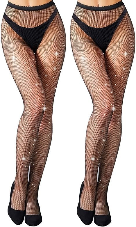 MengPa Women's Fishnets Sparkly Tights High Waist Rhinestone Stockings Sexy Party Pantyhose | Amazon (US)