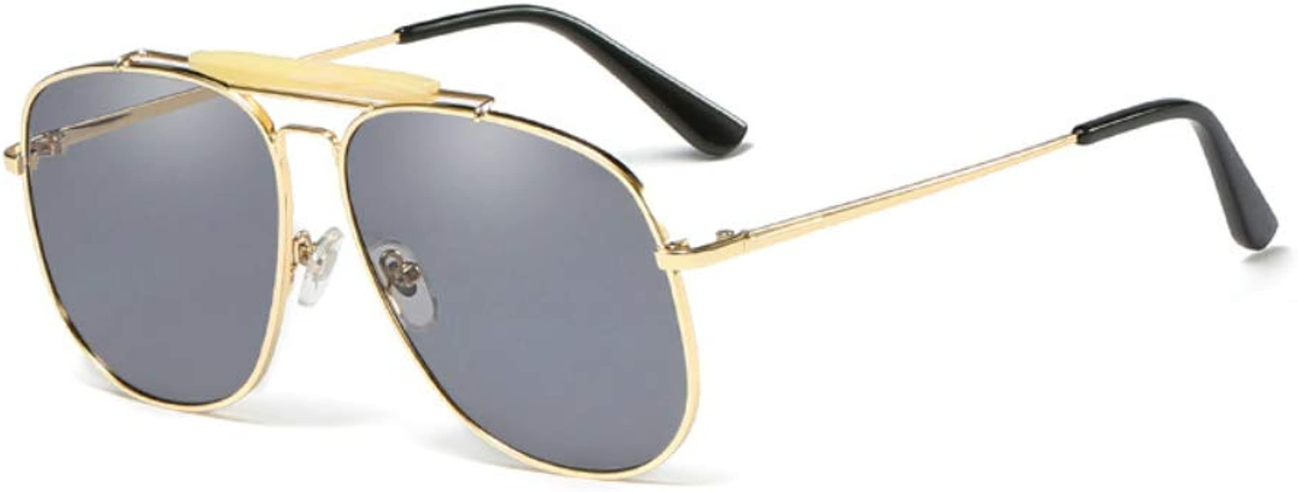 Unisex Large Designer Aviator Sunglasses Double Bridge Gold Metal Square Glasses | Amazon (US)