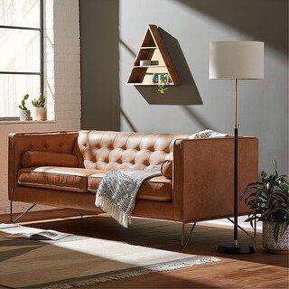 Rivet Brooke Contemporary Mid-Century Modern Tufted Leather Sofa Couch, 82"W, Cognac - Bronze - 8... | Bed Bath & Beyond