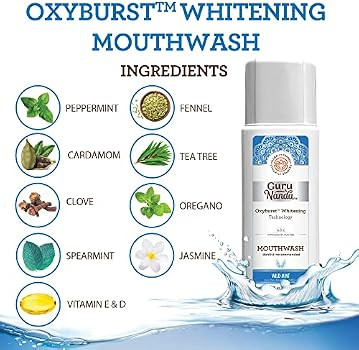 GuruNanda Oxyburst Teeth Whitening Mouthwash - 20 Fl.Oz. (591 ml) Wild Mint Flavor - Alcohol Free... | Amazon (US)
