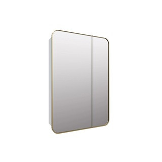 Curved Edge Rectangle Mirror Cabinet Satin Brass 90cm x 60cm | MyDeal - AU