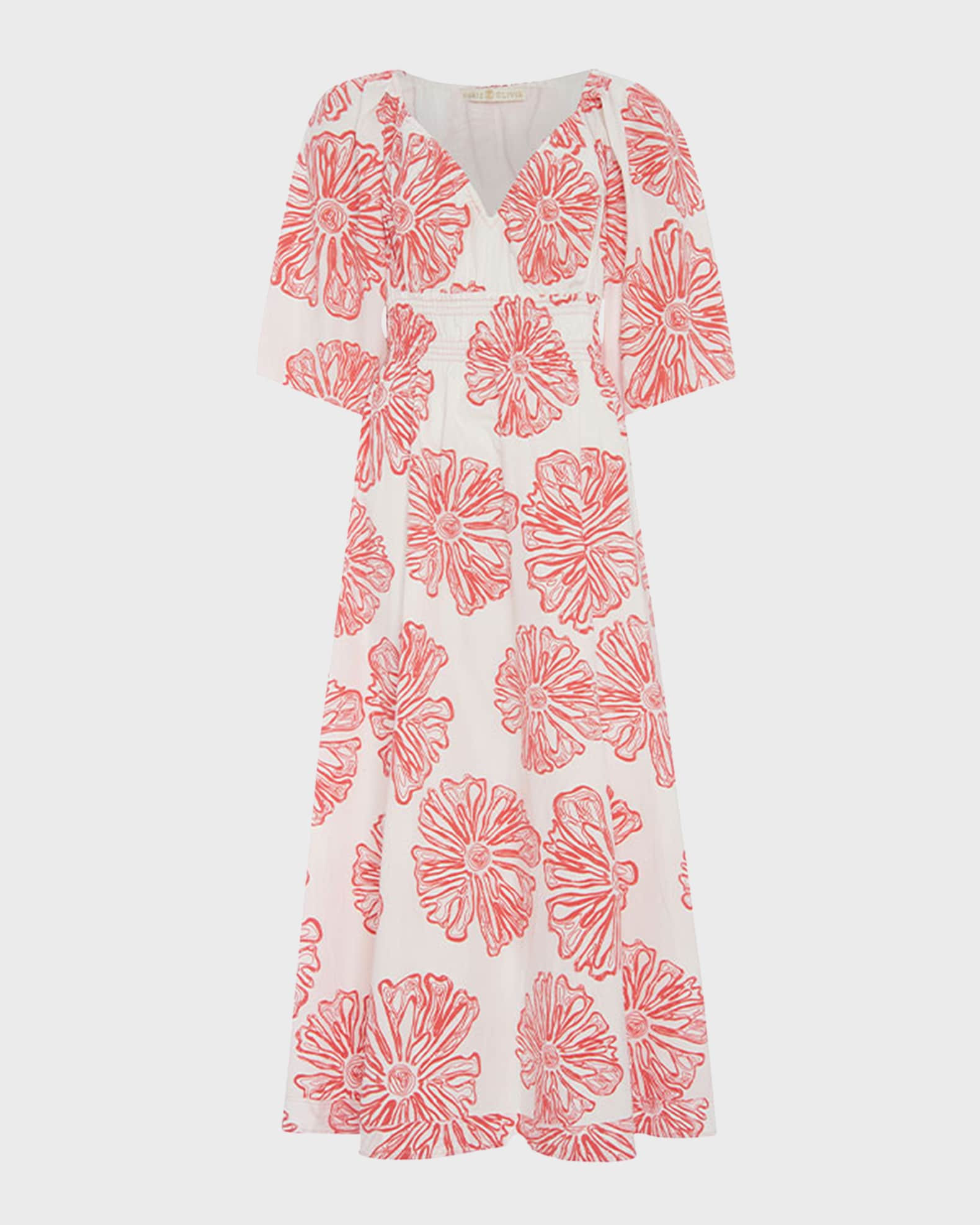 Ava Floral-Print Empire Midi Dress | Neiman Marcus