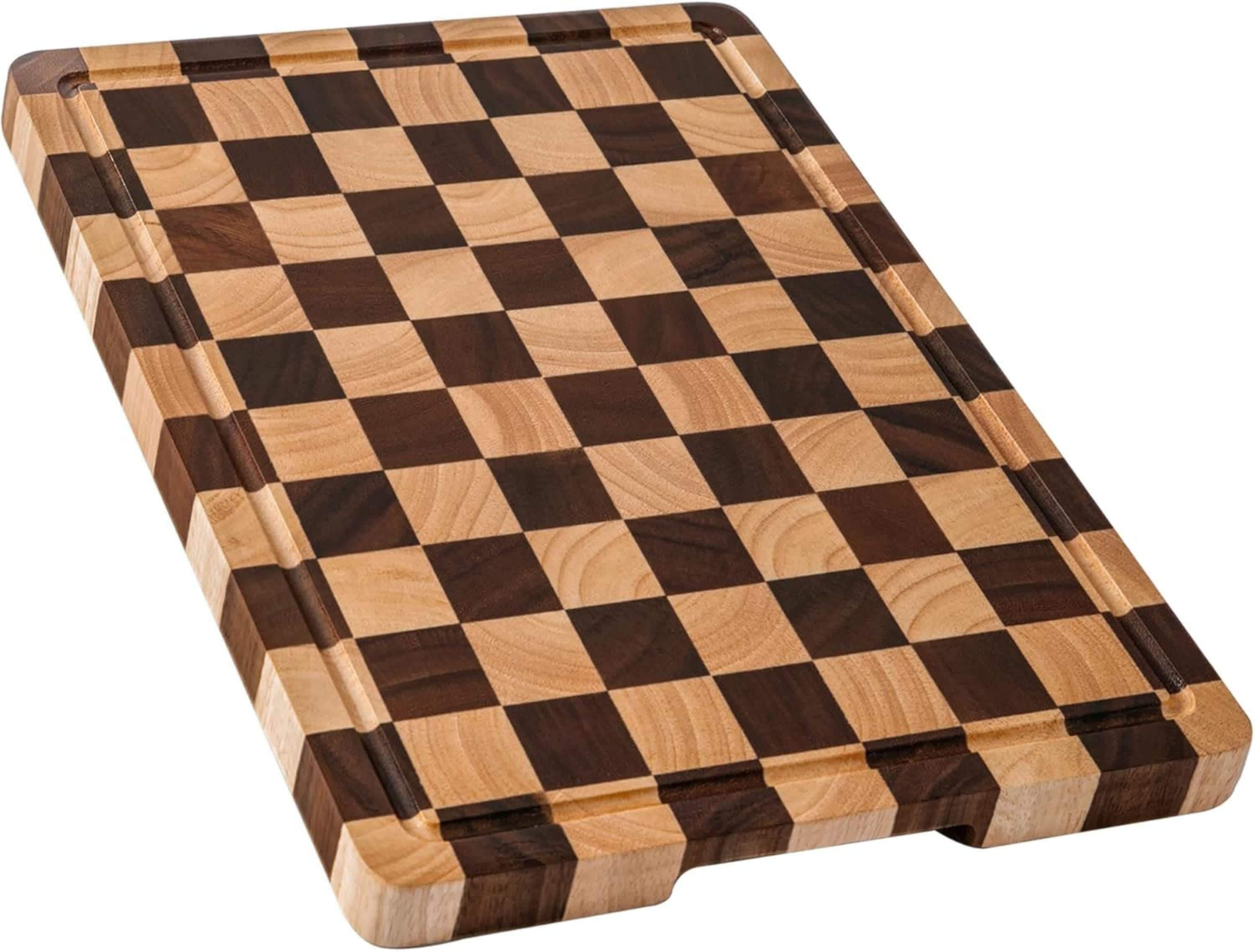 Vintage Checkered Cutting Boards for Kitchen Acacia Wood Chopping Board with Juice Grooves Handles Large Butcher Block Serving | 664769319485 | Lowe's