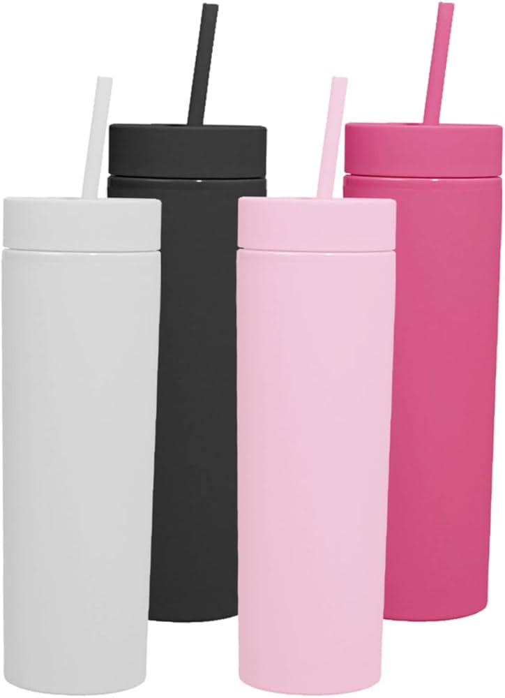 Amazon.com: Skinny Tumblers with Lids and Straws Bulk.Matte Multi Slim Tumbler Cups with Straws.1... | Amazon (US)