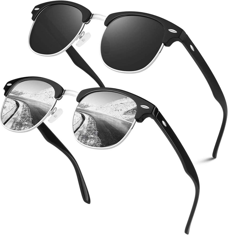 LINVO Polarized Semi Rimless Sunglasses for Men Women, Classic Retro Shades Half Frame Driving Su... | Amazon (US)