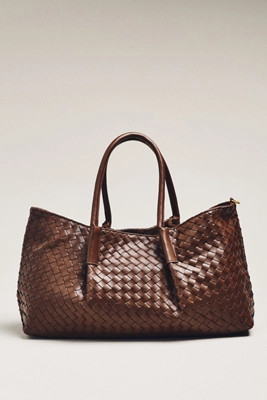 Woven Faux-Leather Tote | Anthropologie (US)
