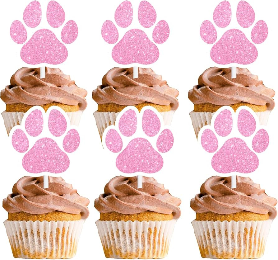 18pcs Pink Glitter Dog Paw Dessert Cupcake Topper Dog Pet Adoption Theme Decor Supplies Baby Show... | Amazon (US)