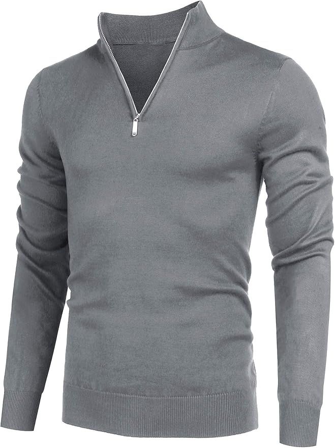 COOFANDY Men's Quarter Zip Sweaters Slim Fit Lightweight Cotton Mock Turtleneck Pullover | Amazon (US)