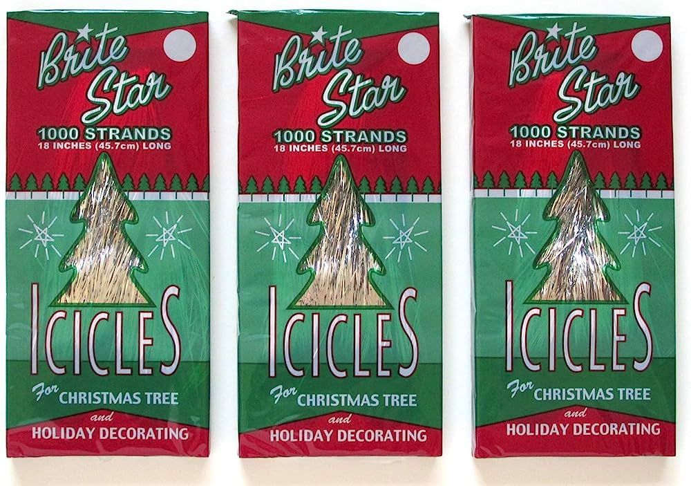 Brite Star Tinsel Icicles, Silver, 3 Packages, 1000 count each | Amazon (US)