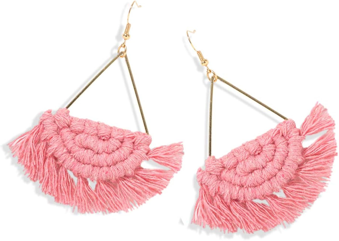 Bohemian Handmade Fringe Tassel Dangle Drop Statement Earrings for Women | Amazon (US)