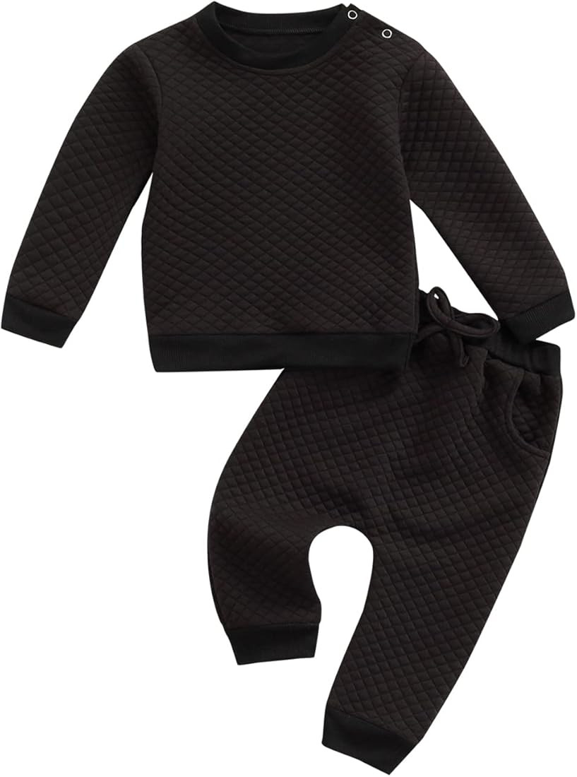 Newborn Baby Boy Girl Clothes Gender Neutral Sweatsuit Unisex Solid Outfit Long Sleeve Warm Pullo... | Amazon (US)