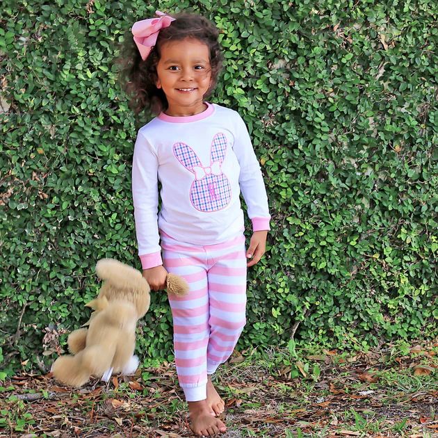 Plaid Bunny Face Loungewear Pink Stripe | Classic Whimsy