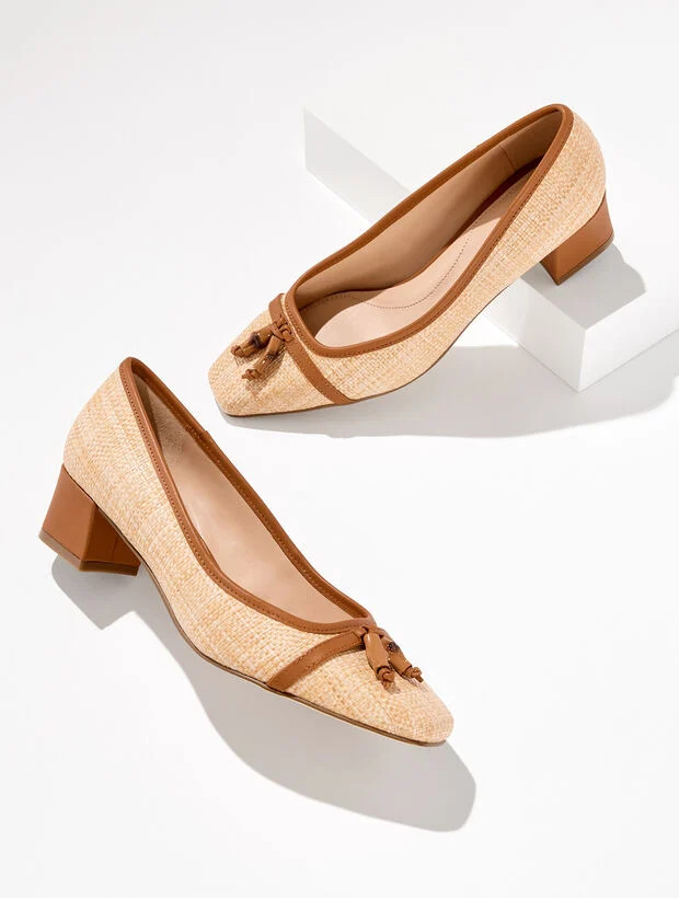 Sienna Bamboo Raffia Block Heel Pumps | Talbots