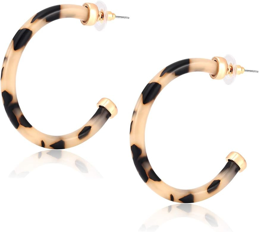 MOLOCH Hoop Earrings for Women Statement Acrylic Open Hoop Earrings Bohemia Tortoise Shell Stud D... | Amazon (US)