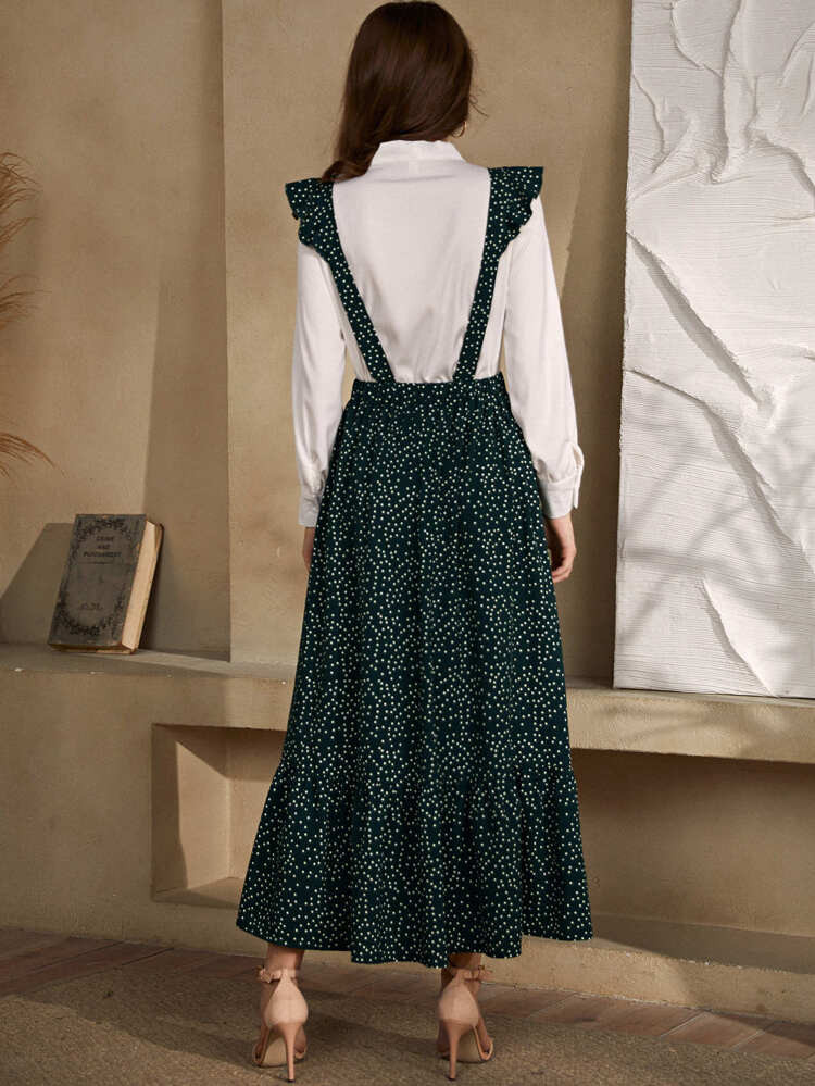 Polka Dot Ruffle Trim Overall Dress Without Blouse | SHEIN