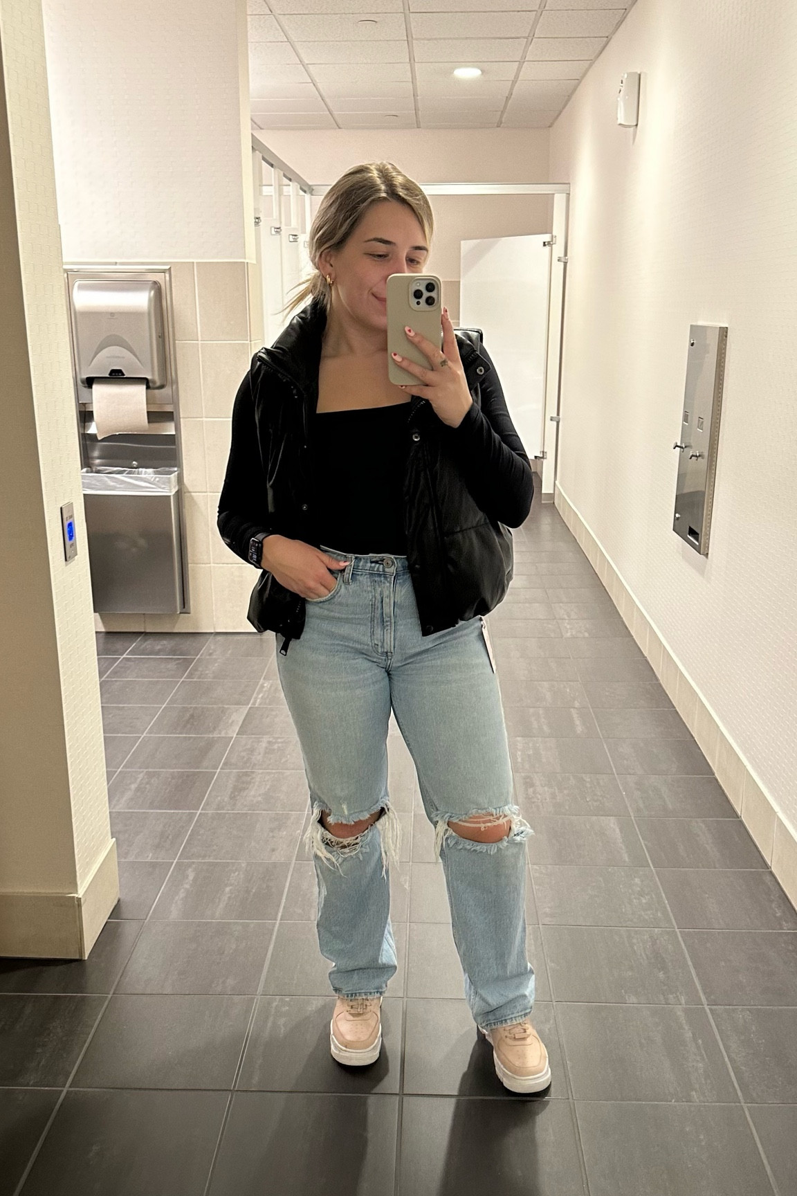 Casual work outfit, work fit, office outfit, casual work, Abercrombie jeans, 90s high rise jean, leather vest, black bodysuit, square neck bodysuit

#LTKworkwear #LTKshoecrush #LTKstyletip