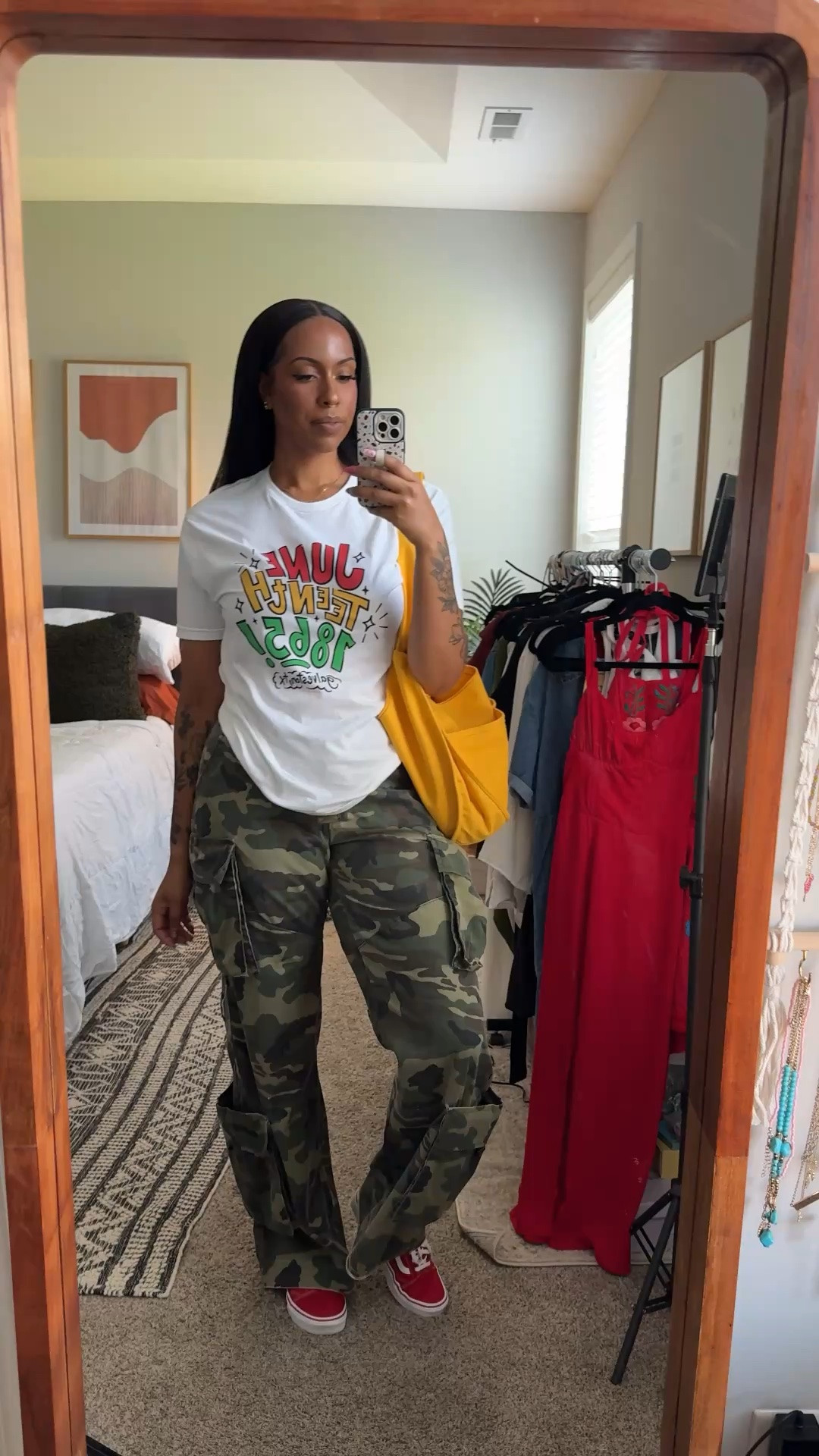 Juneteenth Outfit Ideas! 

My husband designed 2 Juneteenth t-shirts. I styled these for you guys 3 years ago but I wanted to run it back and feature some other looks. 
He has some shirts still available on his website adrianmeadows.com in sizes S-3XL. I’m wearing a Large.

Express shipping is available if you’d still like to place an order. Can’t guarantee it’ll be to by Friday. It depends on your location. 

Thank you so much to everyone who has placed an order already! 

Shop on adrianmeadows.com will be linked in my bio and on my stories!

My camo pants are from fashion nova so I can’t link them. They are the level up camo cargo pants. I have an XL but the waist had been taken in and I let out the hem for more length.

#LTKgrwm #LTKootd #LTKTall