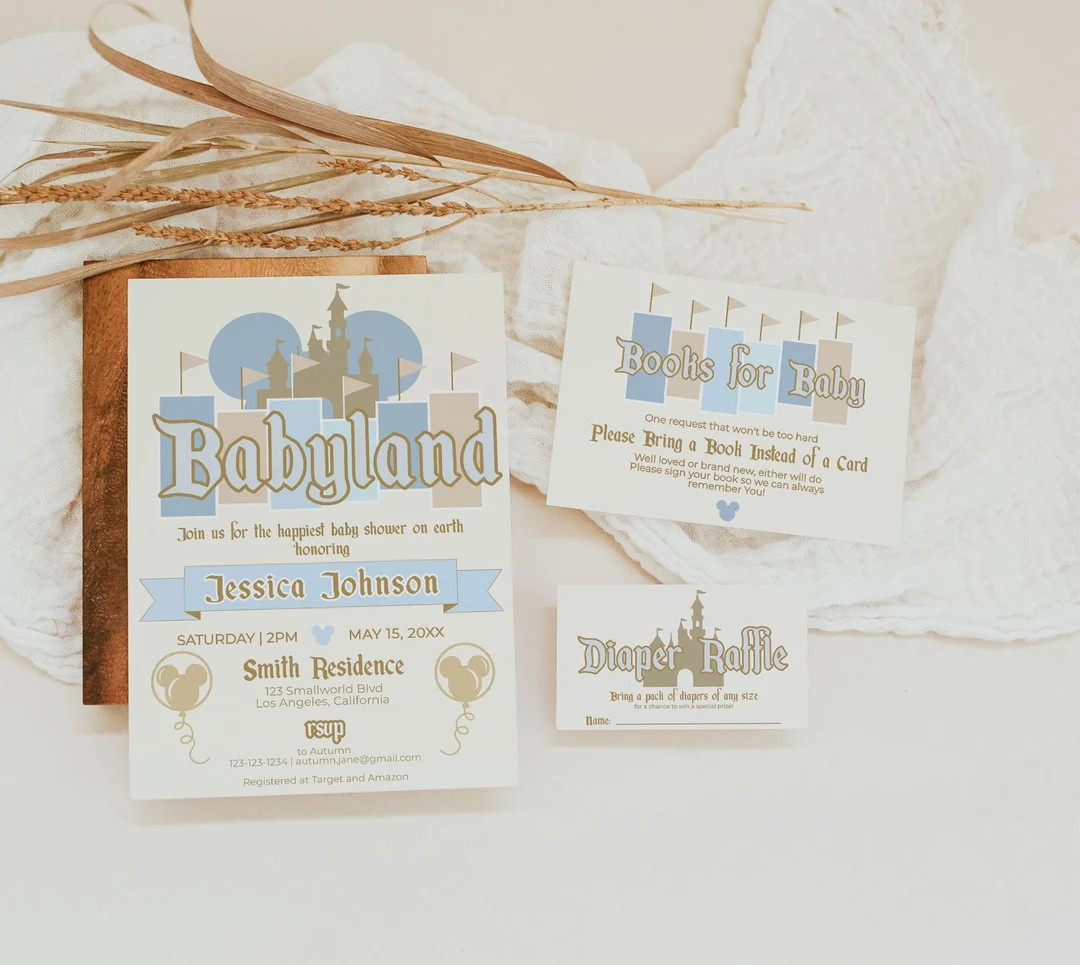 Blue Disneyland Boy Retro Baby Shower Invitation Set | Happiest Baby Shower on Earth | Diaper Raf... | Etsy (US)