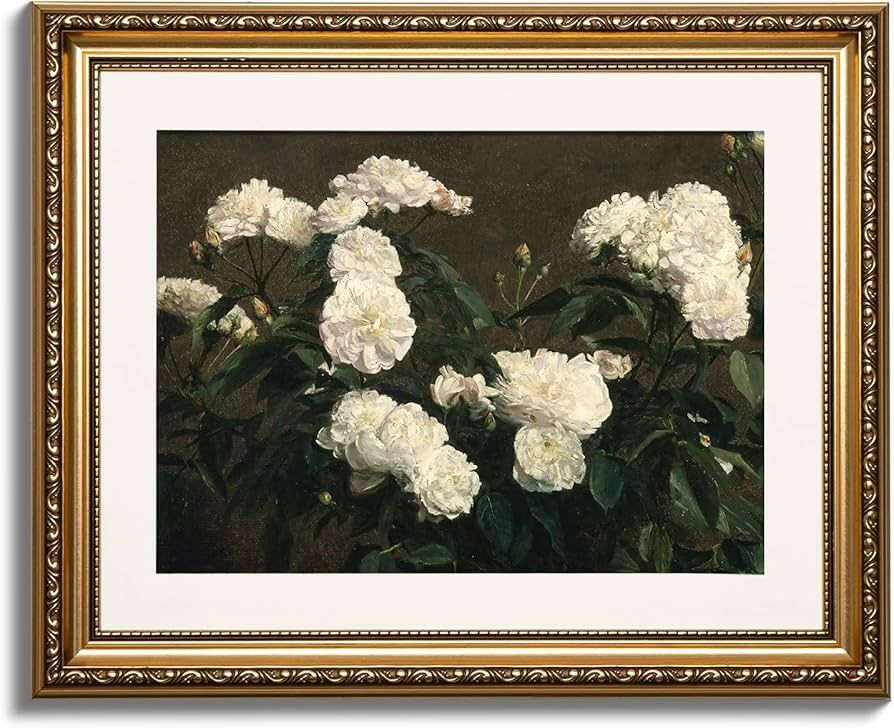 ARPEOTCY Vintage Still Life Gold Framed Wall Art, White Roses Retro Paintings, Canvas Prints Artw... | Amazon (US)
