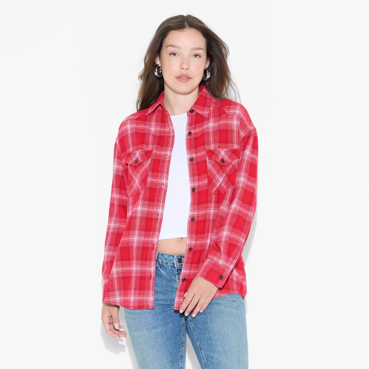 Women's Oversized Long Sleeve Collared Flannel Shirt - Wild Fable™ | Target