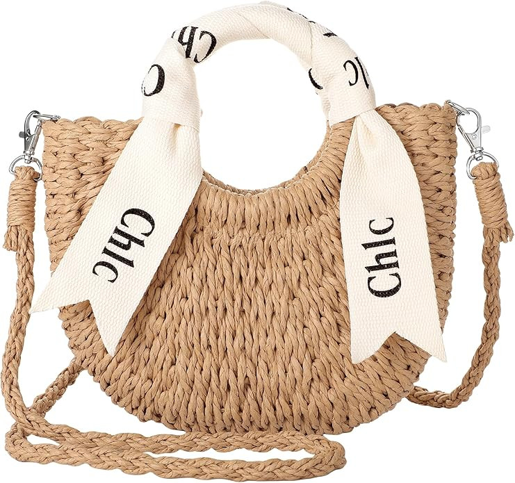 Straw Bag - Cute Straw Purse, Woven Bags for Women Vacation, Handbag or Crossbody Portable Straps... | Amazon (US)