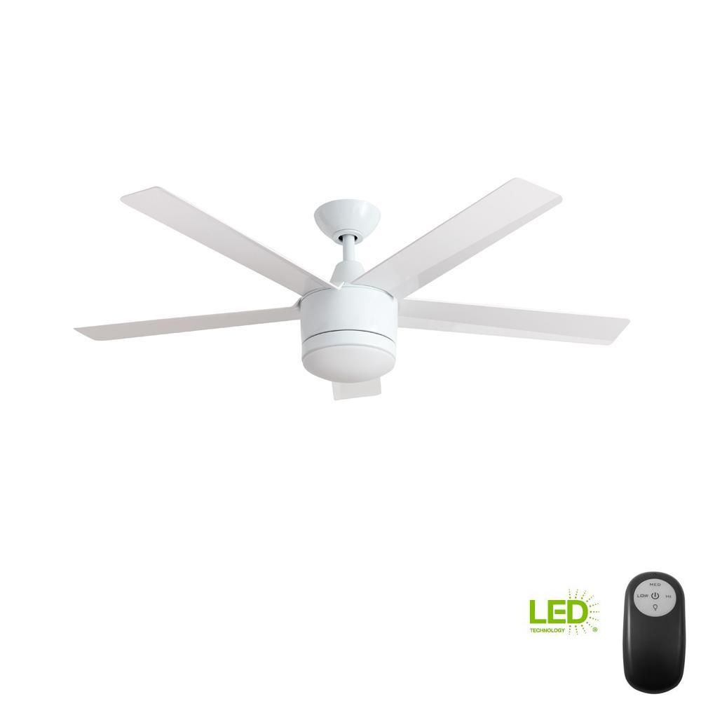 Merwry 52 in. Integrated LED Indoor White Ceiling Fan with Light Kit and Remote Control | The Home Depot