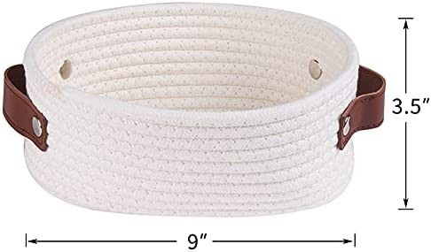 Small Woven Basket for Storage Oval Rope Coil Baskets with Handle Mini Cotton Basket Little Organ... | Amazon (US)