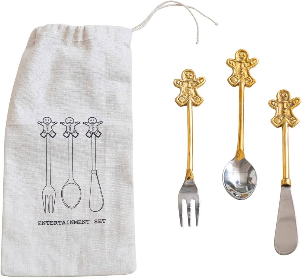 Creative Co-Op 5-1/2"L Brass & Metal Appetizer Cutlery w/Gingerbread Man Handles, Set of 3 in Pri... | Amazon (US)