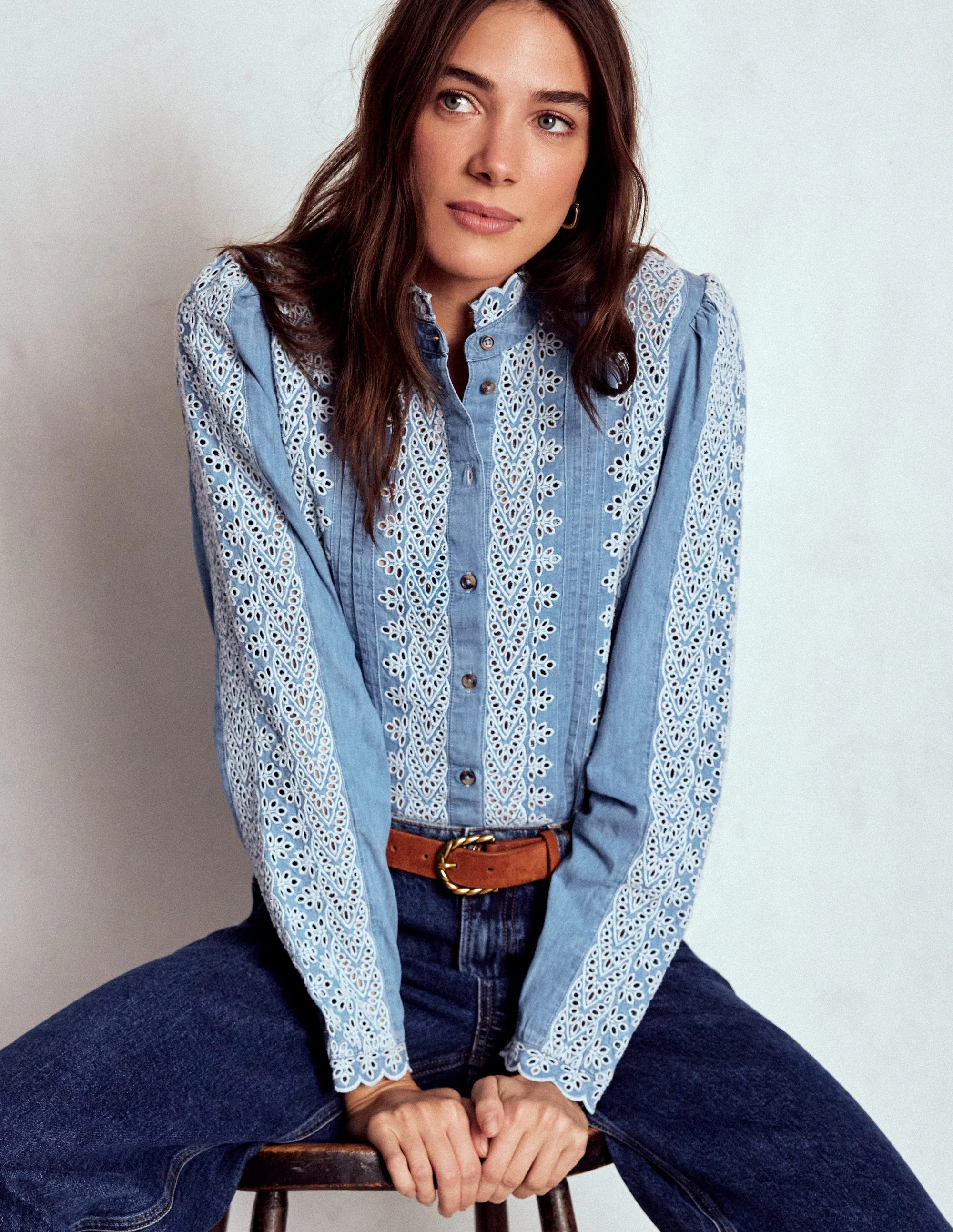 Savannah Broderie Top-Chambray | Boden (US)