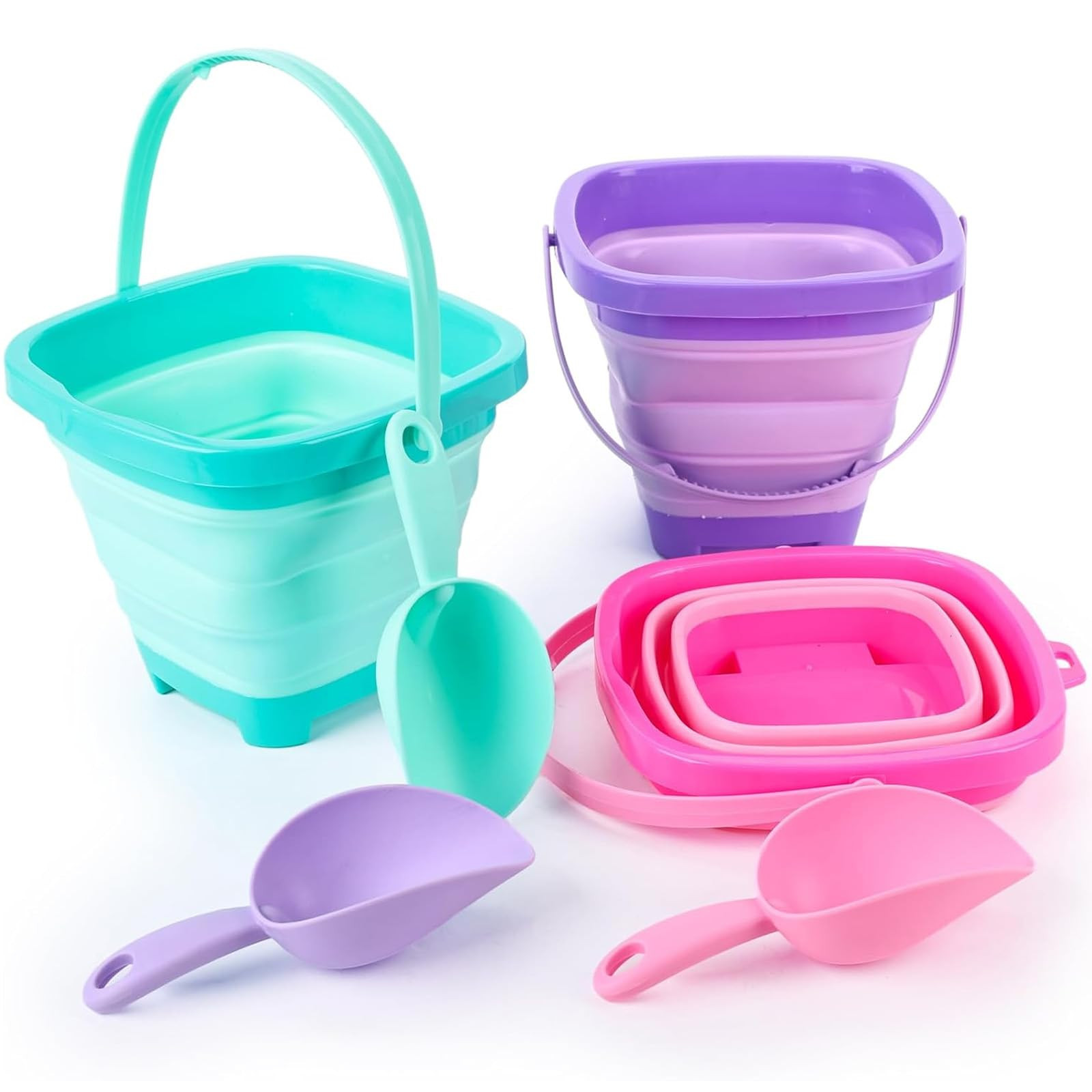 Shindel 3 PCS Foldable Pail Bucket, Collapsible Beach Buckets with Shovels, Travel Sand Toys for ... | Amazon (US)