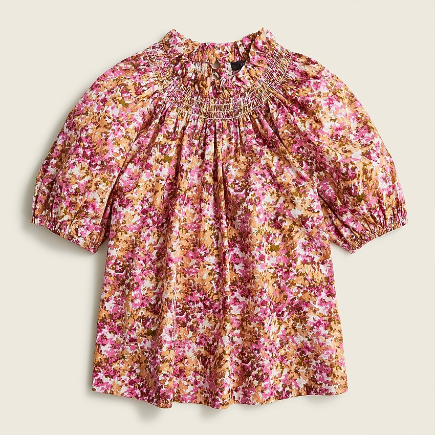 Smocked neck puff-sleeve top in faded floral | J. Crew US