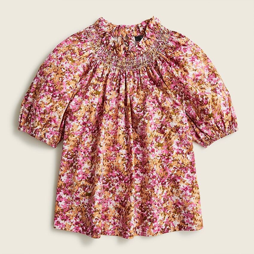 Smocked neck puff-sleeve top in faded floral | J.Crew US