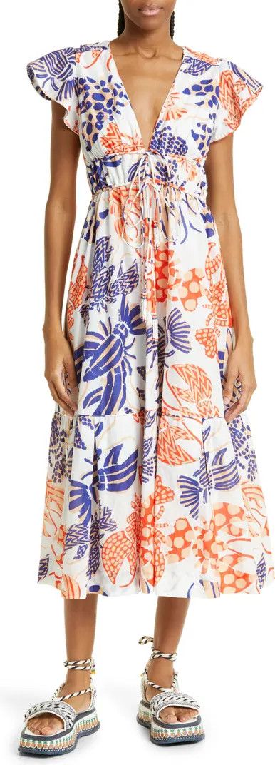 Mixed Lobsters Print Tiered Cotton Dress | Nordstrom