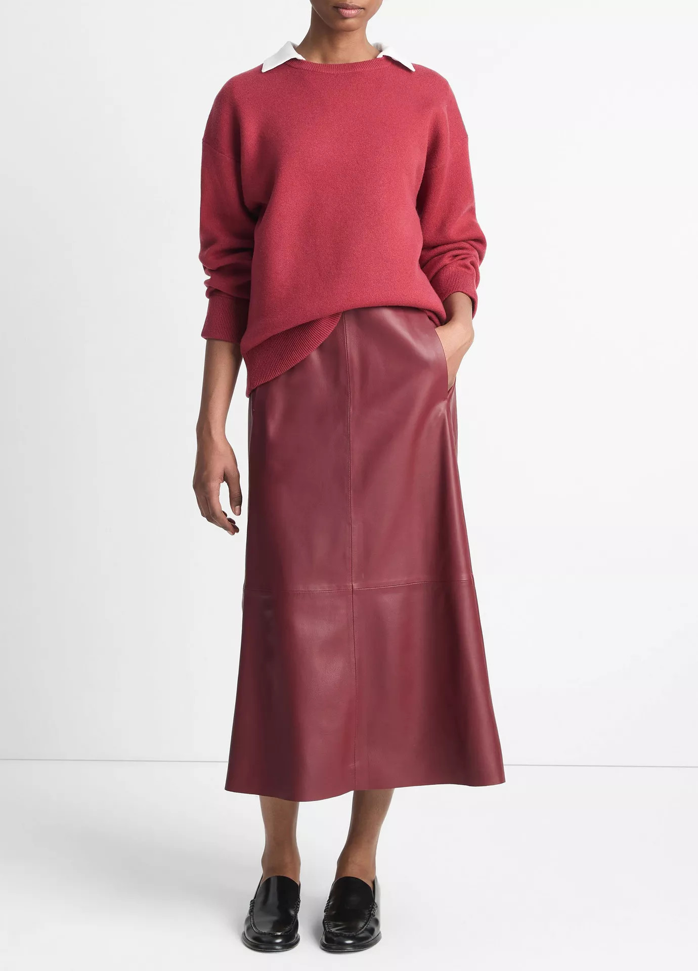 Gathered Leather Mid-Rise Skirt | Vince LLC