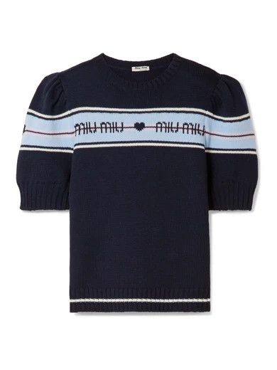 Miu Miu - Intarsia Wool Sweater - Midnight blue | NET-A-PORTER (US)