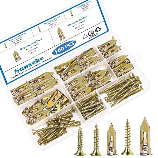 100 PCS Self Drilling Drywall Anchors with Screws Kit - 2 Sizes Sheetrock Anchors & 3 Sizes Zinc ... | Amazon (US)