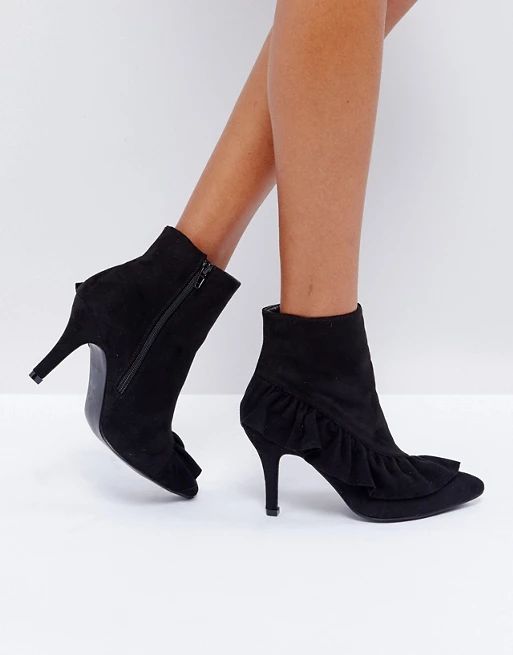 Glamorous Black Ruffle Heeled Ankle Boots | ASOS UK
